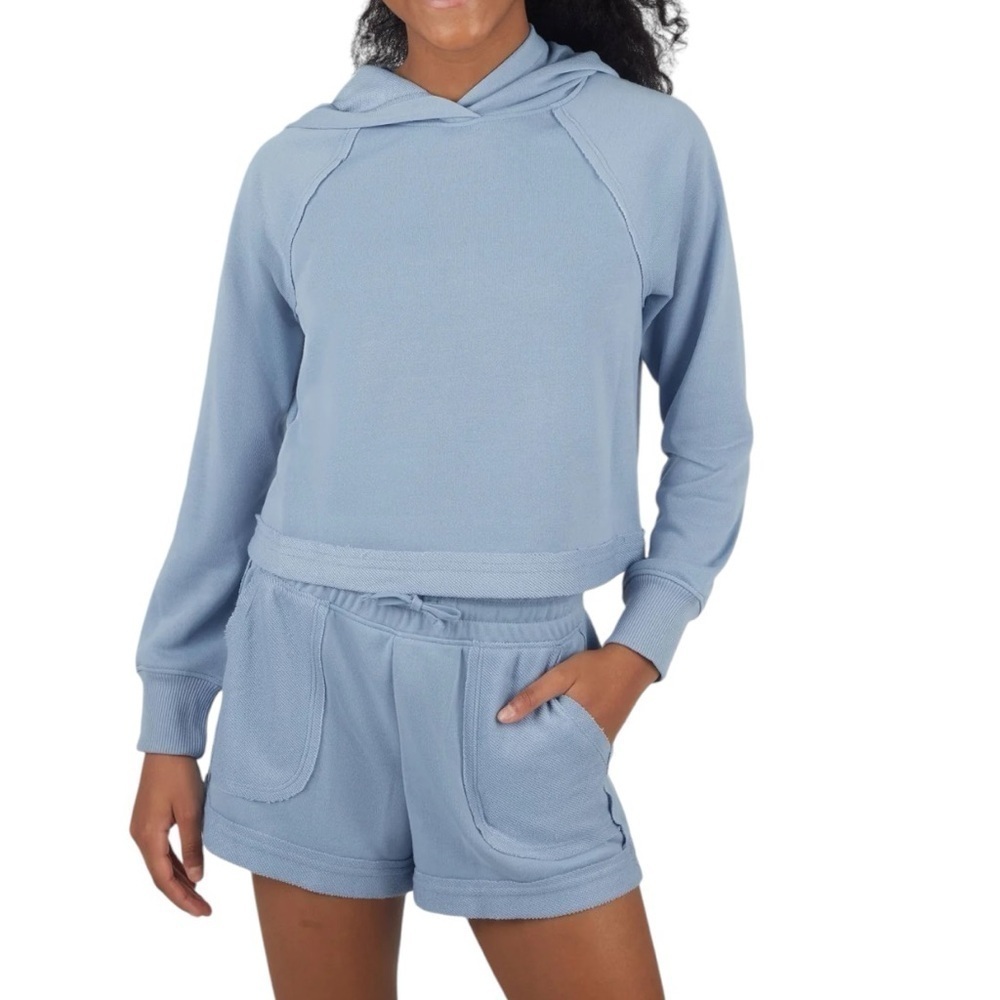 NWT 90 Degrees By Reflex Blue Girl's 2-Piece Hoodie and Short Set Medium (10)